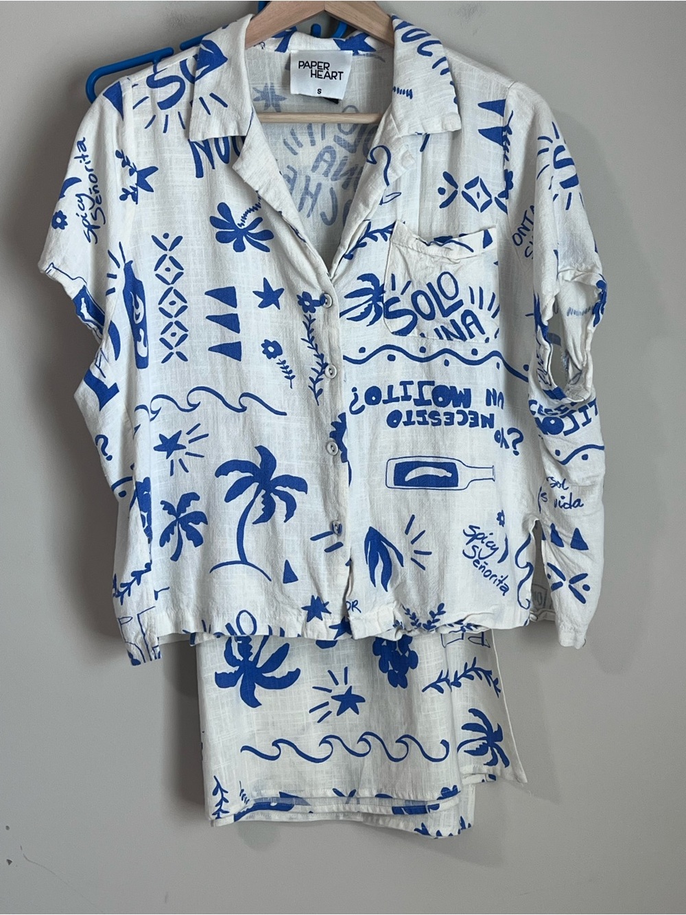 Anthropologie Paper Heart Matching Set Shirt Skirt Linen Blend Beach Resort Sm